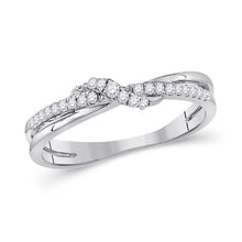  10k White Gold Womens Round Diamond Crossover Stackable Band Ring 1/6 Cttw