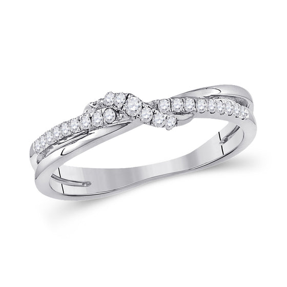 10k White Gold Womens Round Diamond Crossover Stackable Band Ring 1/6 Cttw