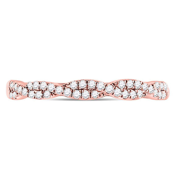 10k Rose Gold Womens Round Diamond Woven Twist Stackable Band Ring 1/4 Cttw