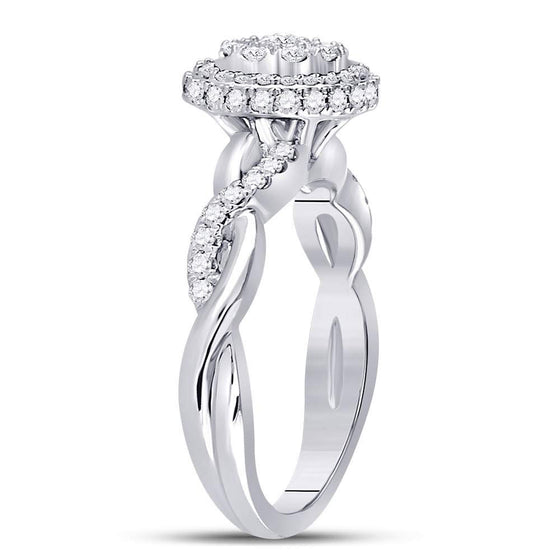 10k White Gold Round Diamond Cluster Bridal Wedding Engagement Ring 3/4 Cttw