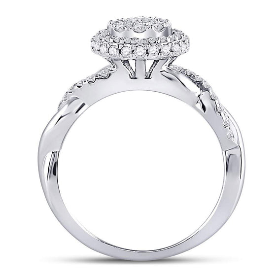 10k White Gold Round Diamond Cluster Bridal Wedding Engagement Ring 3/4 Cttw
