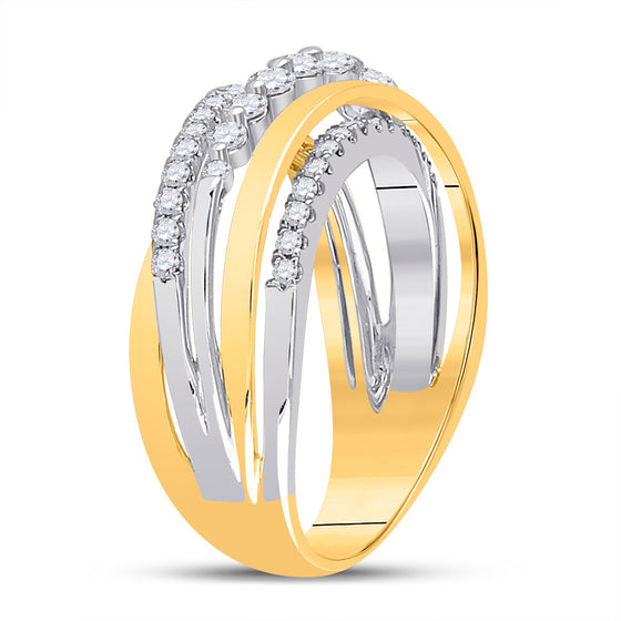 14k Yellow Gold Womens Round Diamond Graduated Crossover Band Ring 1/2 Cttw