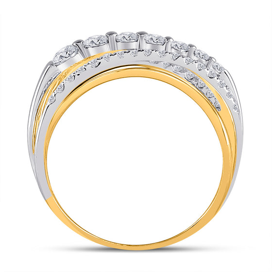 14k Yellow Gold Womens Round Diamond Graduated Crossover Band Ring 1/2 Cttw