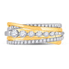 14k Yellow Gold Womens Round Diamond Graduated Crossover Band Ring 1/2 Cttw