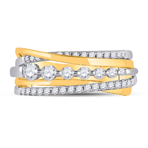 14k Yellow Gold Womens Round Diamond Graduated Crossover Band Ring 1/2 Cttw