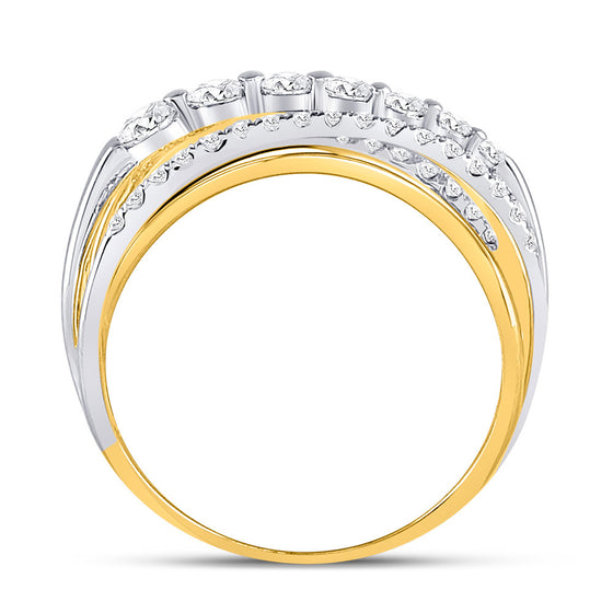 14k Yellow Gold Womens Round Diamond Graduated Crossover Band Ring 1/2 Cttw