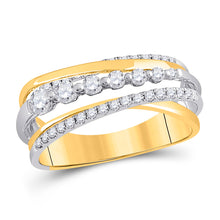  14k Yellow Gold Womens Round Diamond Graduated Crossover Band Ring 1/2 Cttw