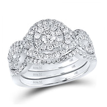  14k White Gold Round Diamond Halo Bridal Wedding Ring Band Set 1 Cttw