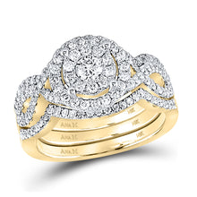  14k Yellow Gold Round Diamond 3-Piece Bridal Wedding Ring Set 1 Cttw