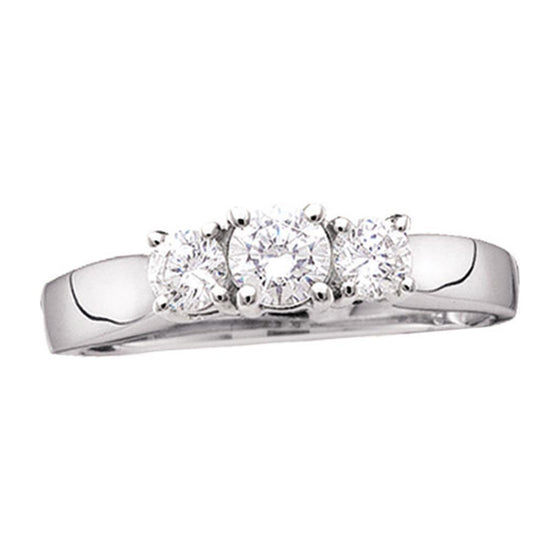 14k White Gold Round Diamond 3-stone Bridal Wedding Engagement Ring 1-1/2 Cttw