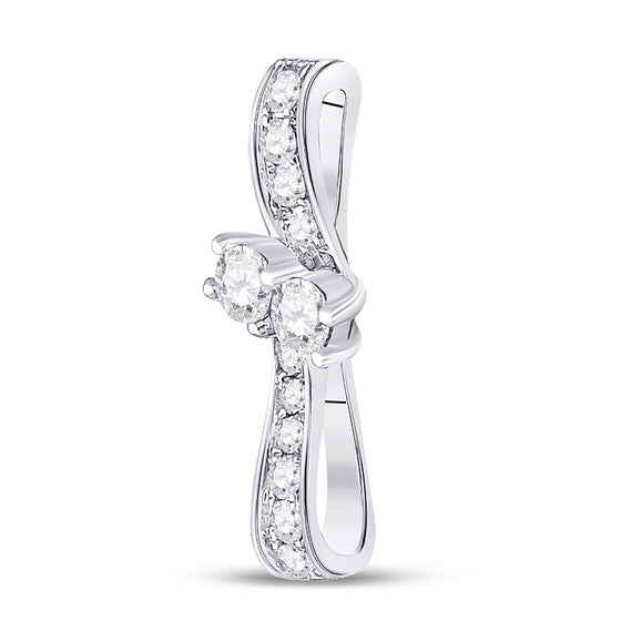14k White Gold Womens Round Diamond 2-stone Pendant 1/2 Cttw