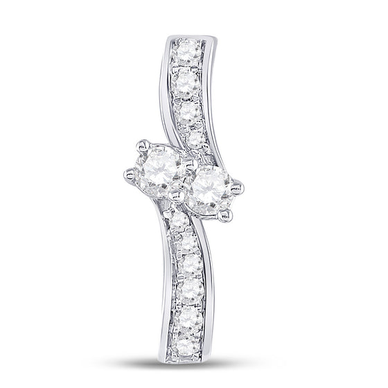 14k White Gold Womens Round Diamond 2-stone Pendant 1/2 Cttw