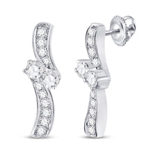 14k White Gold Womens Round Diamond 2-stone Earrings 1/2 Cttw