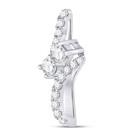 14k White Gold Womens Round Diamond 2-stone Pendant 1/2 Cttw