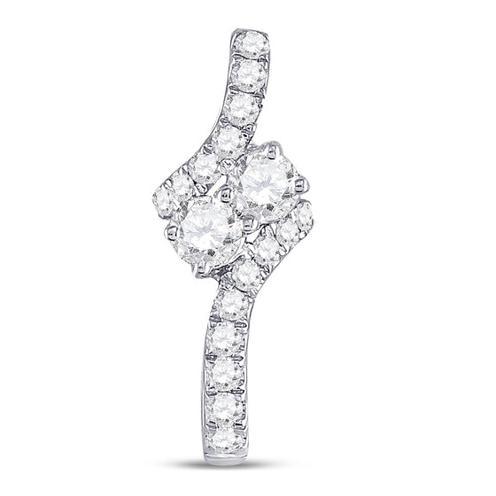 14k White Gold Womens Round Diamond 2-stone Pendant 1/2 Cttw
