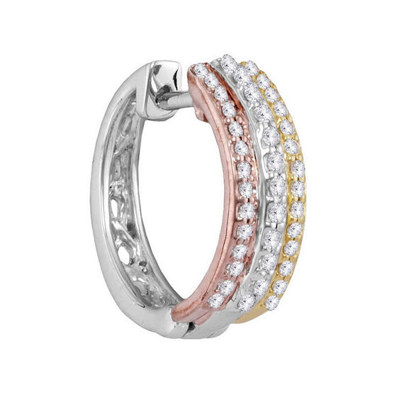 10k Tri-Tone Gold Womens Round Diamond Hoop Earrings 1/4 Cttw