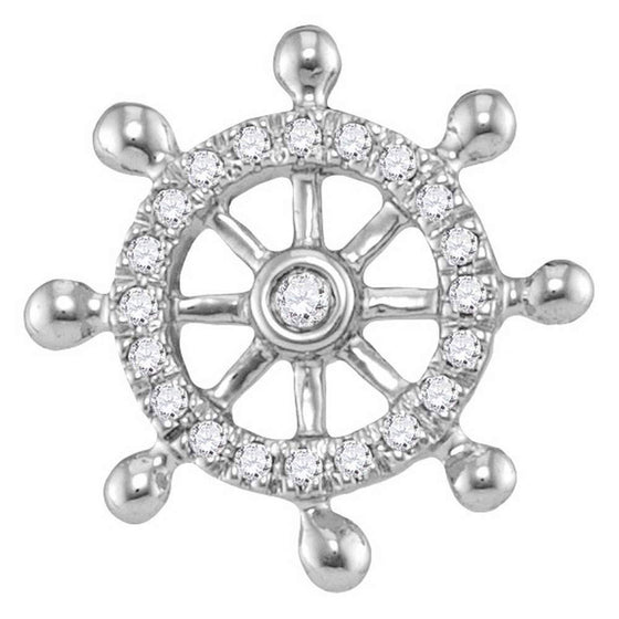 10k White Gold Womens Round Diamond Anchor Wheel Stud Earrings 1/10 Cttw