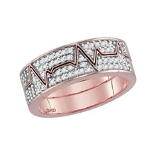  10k Rose Gold Womens Round Diamond 2-Piece Heartbeat Band Ring 1/3 Cttw