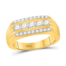  14k Yellow Gold Mens Round Diamond Wedding Machine-Set Band Ring 1 Cttw
