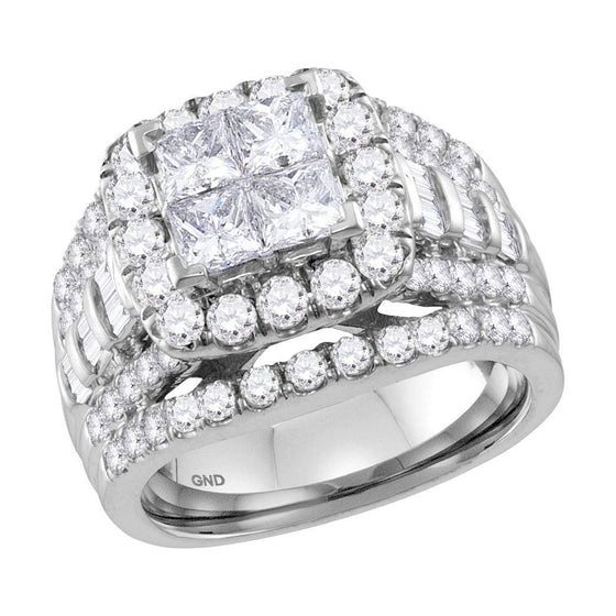 14k White Gold Princess Diamond Cluster Halo Bridal Wedding Engagement Ring 3 Cttw
