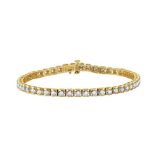  14k Yellow Gold Womens Round Diamond Studded Tennis Bracelet 1-1/2 Cttw