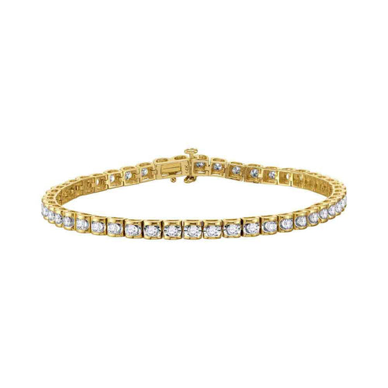 14k Yellow Gold Womens Round Diamond Studded Tennis Bracelet 1-1/2 Cttw