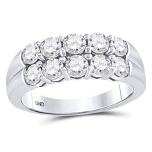  14k White Gold Womens Round Diamond 2-Row Anniversary Band Ring 1-1/2 Cttw