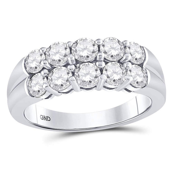 14k White Gold Womens Round Diamond 2-Row Anniversary Band Ring 1-1/2 Cttw