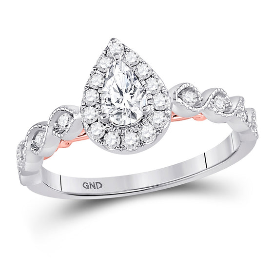 14k Two-tone Gold Pear Diamond Solitaire Bridal Wedding Engagement Ring 3/4 Cttw