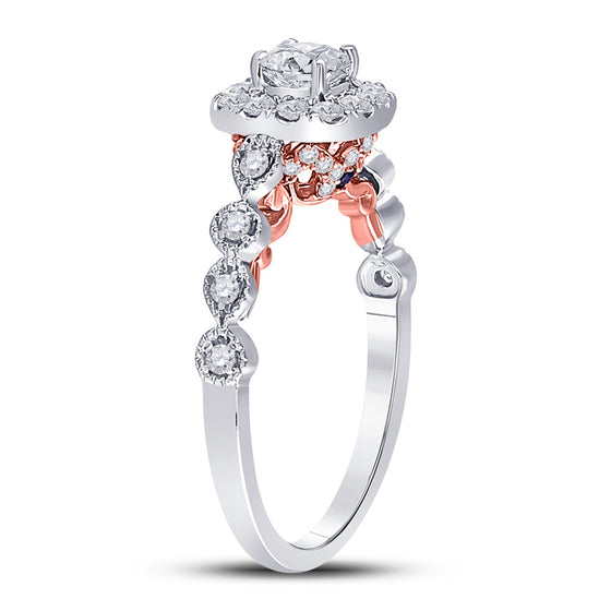 14k Two-tone Gold Round Diamond Halo Bridal Wedding Engagement Ring 3/4 Cttw