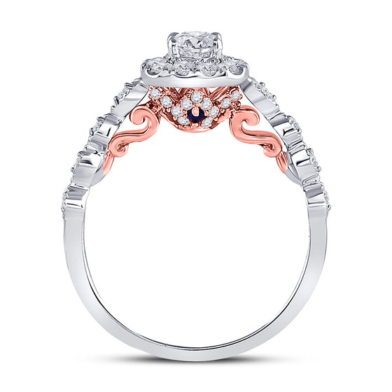14k Two-tone Gold Round Diamond Halo Bridal Wedding Engagement Ring 3/4 Cttw