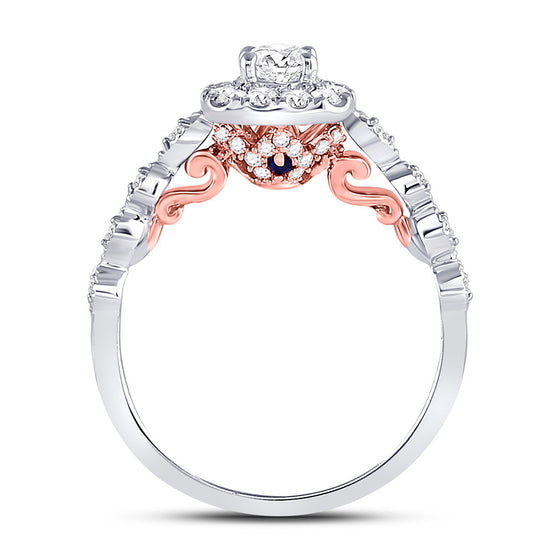 14k Two-tone Gold Round Diamond Halo Bridal Wedding Engagement Ring 3/4 Cttw