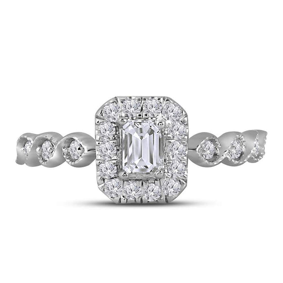 14k Two-tone Gold Emerald Diamond Halo Bridal Wedding Engagement Ring 3/4 Cttw