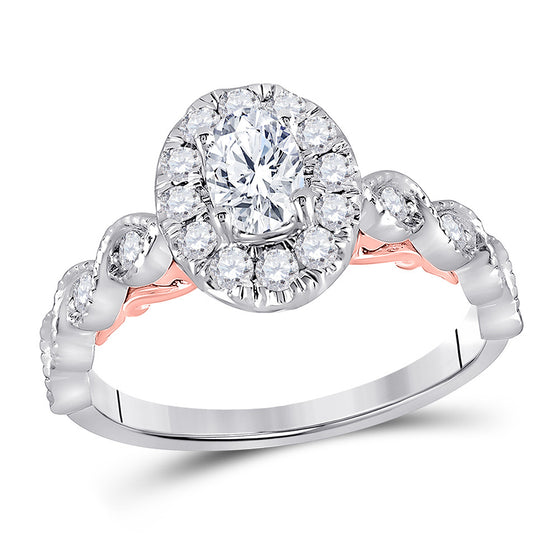 14k Two-tone Gold Oval Diamond Halo Bridal Wedding Engagement Ring 3/4 Cttw