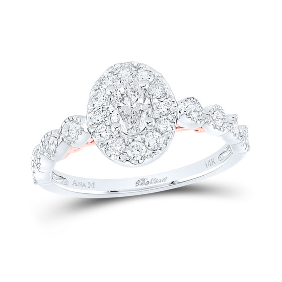 14k Two-tone Gold Oval Diamond Halo Bridal Wedding Engagement Ring 3/4 Cttw