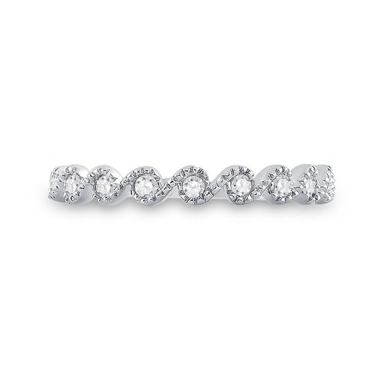 10k White Gold Womens Round Diamond Stackable Band Ring 1/6 Cttw