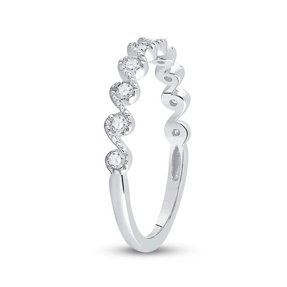 10k White Gold Womens Round Diamond Stackable Band Ring 1/6 Cttw