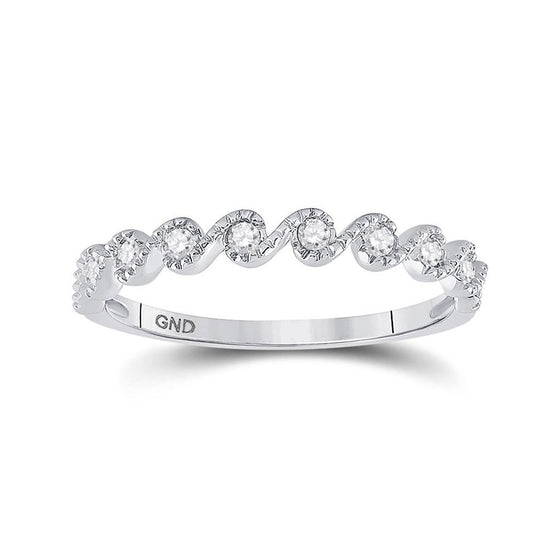10k White Gold Womens Round Diamond Stackable Band Ring 1/6 Cttw