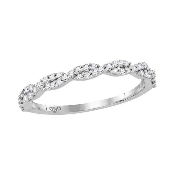 10k White Gold Womens Round Diamond Twist Stackable Band Ring 1/6 Cttw
