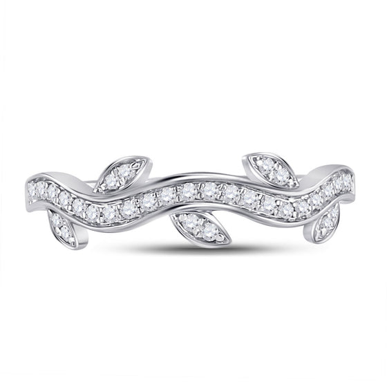 10k White Gold Womens Round Diamond Vine Floral Stackable Band Ring 1/6 Cttw