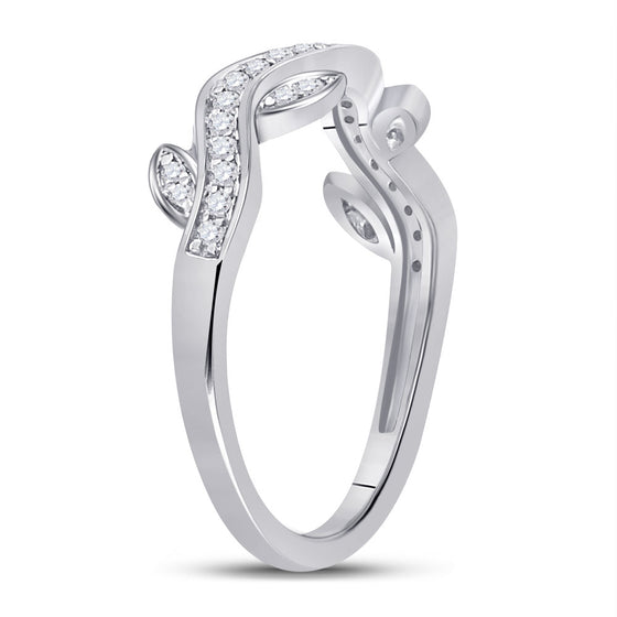 10k White Gold Womens Round Diamond Vine Floral Stackable Band Ring 1/6 Cttw