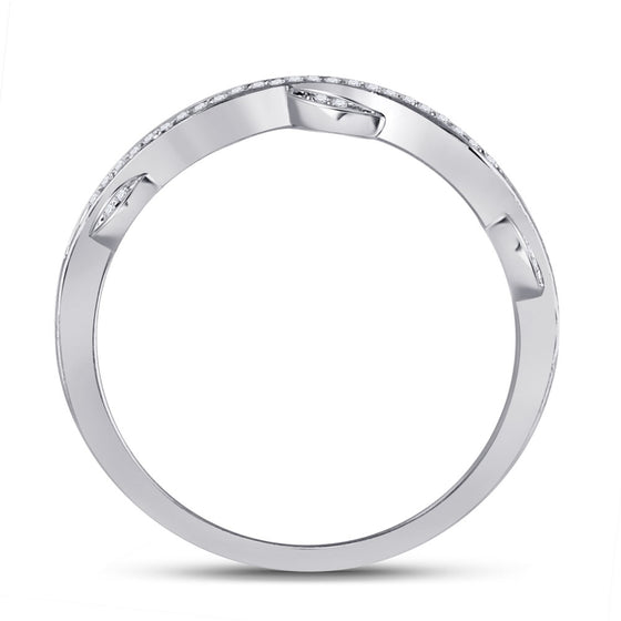 10k White Gold Womens Round Diamond Vine Floral Stackable Band Ring 1/6 Cttw