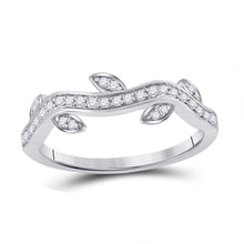 10k White Gold Womens Round Diamond Vine Floral Stackable Band Ring 1/6 Cttw