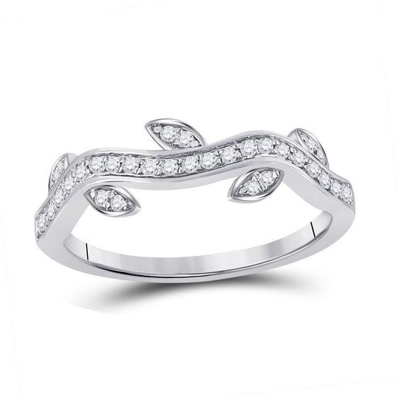 10k White Gold Womens Round Diamond Vine Floral Stackable Band Ring 1/6 Cttw