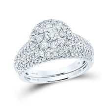  14k White Gold Round Diamond Halo Bridal Wedding Ring Band Set 1 Cttw