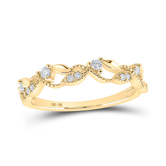 10k Yellow Gold Womens Round Diamond Vine Stackable Band Ring 1/6 Cttw