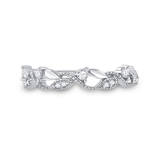 10k White Gold Womens Round Diamond Vine Stackable Band Ring 1/6 Cttw