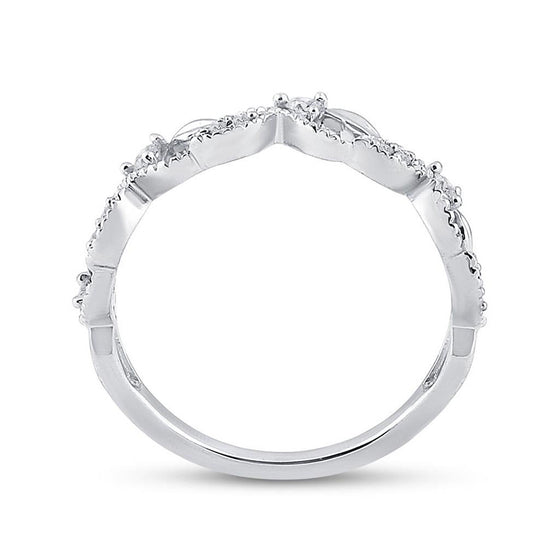 10k White Gold Womens Round Diamond Vine Stackable Band Ring 1/6 Cttw