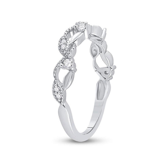 10k White Gold Womens Round Diamond Vine Stackable Band Ring 1/6 Cttw