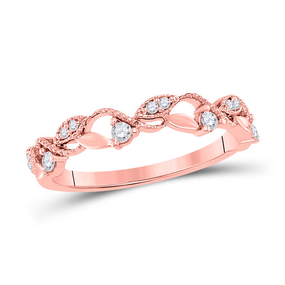 10k Rose Gold Womens Round Diamond Vine Stackable Band Ring 1/6 Cttw